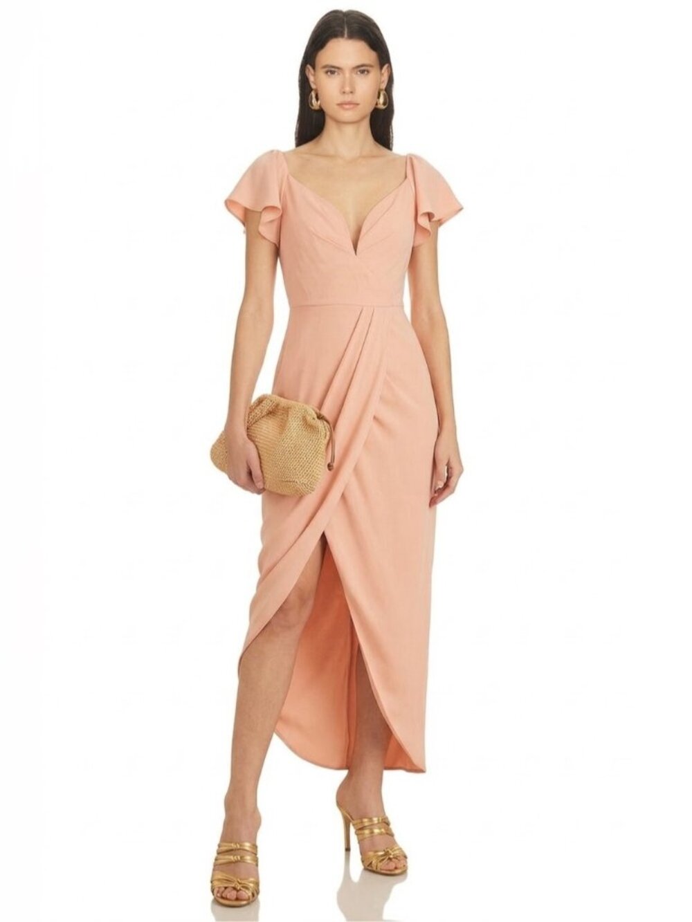NEW Zimmermann 100% Silk Pink Flutter Sleeve Maxi Dress Plunge Sweetheart 0 xs